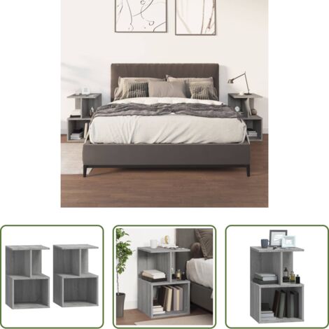 Mesita de noche gris -  Mesitas noche 2 uds madera contrachapada gris Sonoma 35x35x55cm