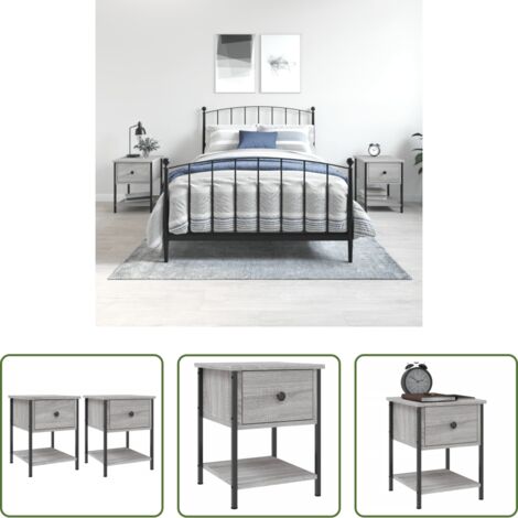Mesita de noche gris -  Mesitas noche 2 uds madera ingeniería gris Sonoma 34x35,5x45 cm