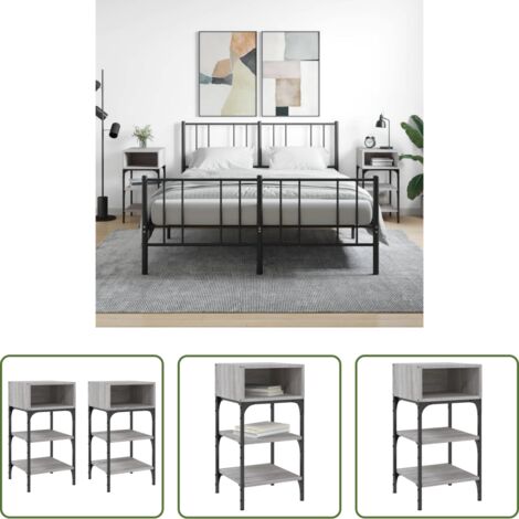 Mesita de noche gris -  Mesitas noche 2 uds madera ingeniería gris Sonoma 35x34,5x70 cm