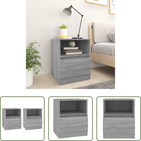 Mesita de noche gris -  Mesitas noche 2 uds madera ingeniería gris Sonoma 40x40x50 cm