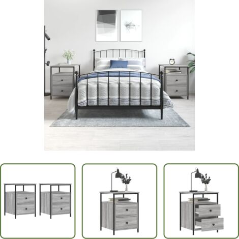 Mesita de noche gris -  Mesitas noche 2 uds madera ingeniería gris Sonoma 44x45x60 cm