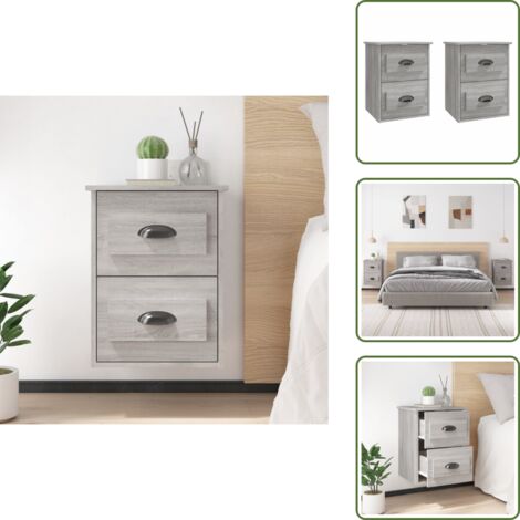 Mesita de noche gris Sonoma - vidaXL Mesita de noche de pared 2 uds gris Sonoma 41,5x36x53 cm -