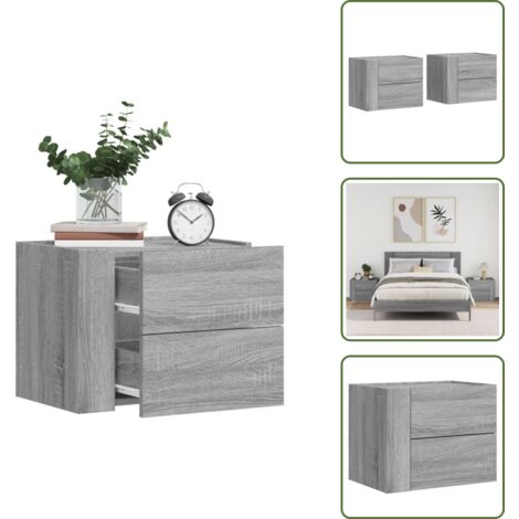 Mesita de noche gris Sonoma - vidaXL Mesitas de noche de pared 2 uds gris Sonoma 45x30x35 cm - Mesita de noche de madera