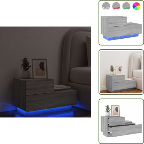 Mesita de noche gris - vidaXL Mesita de noche con luces LED gris Sonoma 70x36x40,5 cm - Mesita de noche con luces rgb
