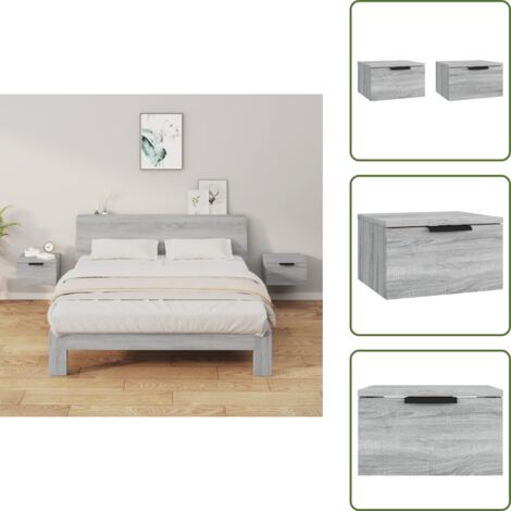 Mesita de noche gris - vidaXL Mesita de noche de pared 2 uds color gris Sonoma 34x30x20 cm - Mesita de noche Sonoma