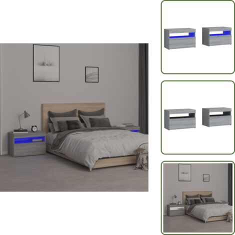Mesita de noche gris - vidaXL Mesitas de noche con luces LED 2 uds gris sonoma 60x35x40 cm - Luz led rgb