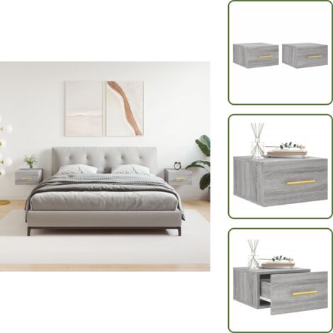 Mesita de noche gris - vidaXL Mesitas de noche de pared 2 uds color gris Sonoma 35x35x20 cm - Mesita de noche Sonoma