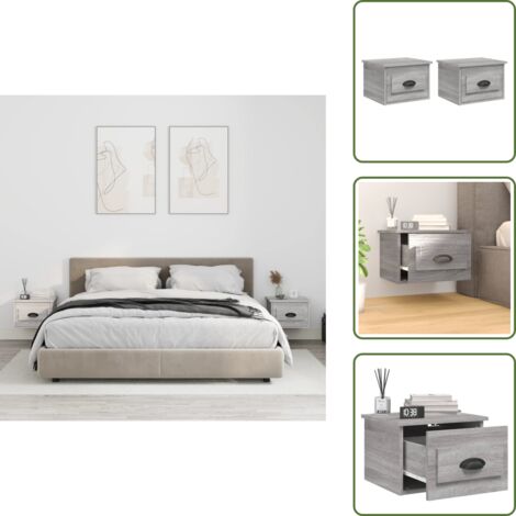 Mesita de noche gris - vidaXL Mesitas de noche de pared 2 uds color gris Sonoma 41,5x36x28 cm - Mesita de noche Sonoma