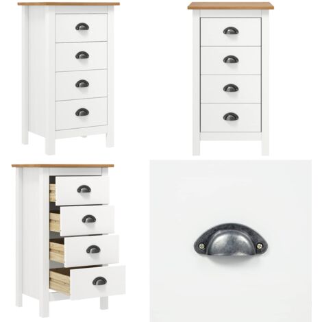 Mesita de noche Hill madera maciza de pino blanco 46x35x49,5 cm - Gabinete - Almacenamiento