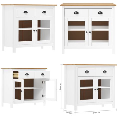 Mesita de noche Hill madera maciza de pino blanco 90x40x80 cm - Armario auxiliar - Estante