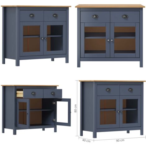 Mesita de noche Hill madera maciza de pino gris 90x40x80 cm - Armario auxiliar - Cajón
