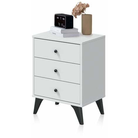 Mesita de noche Iconic Blanco Artik (Blanco Mate) - Negro (ancho) x 56cm (alto)
