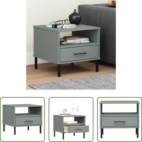 Mesita de noche industrial -  Mesita de noche con patas de metal OSLO madera maciza pino gris