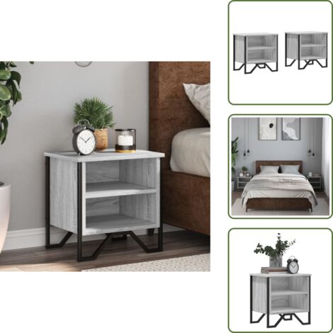 Mesita de noche industrial - vidaXL Mesitas de noche 2 uds madera ingeniería gris Sonoma 40x30x40cm - Mesita de noche con almacenamiento