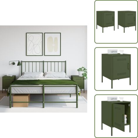 Mesita de noche industrial - vidaXL Mesitas de noche 2 unidades acero verde oliva 36x39x50,5 cm - Mesita de noche con almacenamiento
