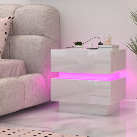 Mesita de Noche led - Mesita de Noche Blanca Brillo,Compacta y Versátil, Inteligente, Mesita de Noche Sencilla con un 2 cajón Adecuada para Cualquier Cama y Dormitorio 45x35x46cm