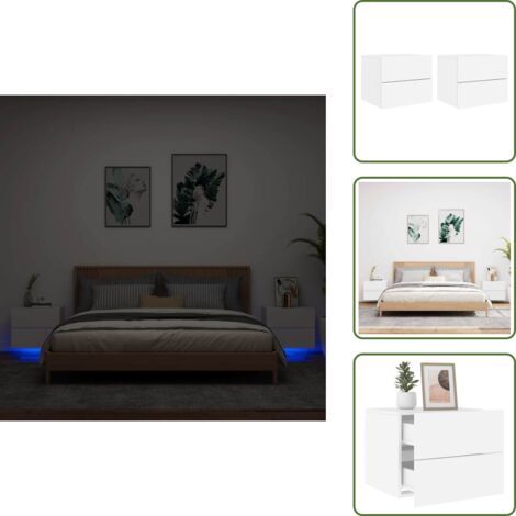 Mesita de noche LED - vidaXL Mesitas de noche de pared con luces LED 2 unidades blanco - Mesita de noche con luces