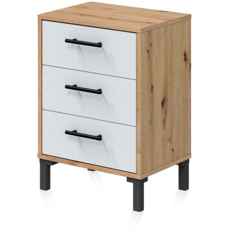 Mesita de noche Leia Blanco Artik (Blanco Mate) - Roble Nodi (ancho) x 55cm (alto)