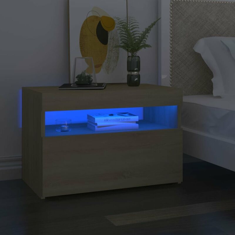 

Mesita de noche luces LED 2 uds color roble Sonoma 60x35x40 cm