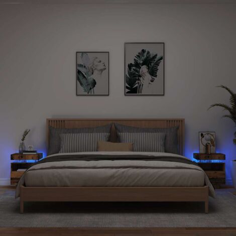 Mesita de noche luces LED 2 uds madera envejecida 40x39x48,5 cm vidaXL
