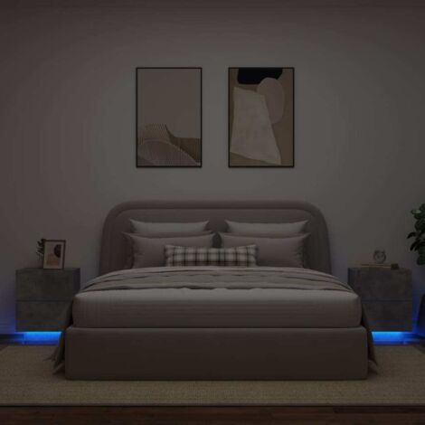 Mesita de noche luces LED 2 uds madera ingeniería gris hormigón vidaXL