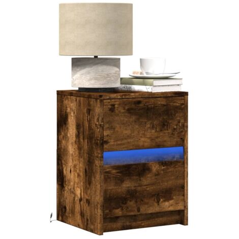 Mesita de noche luces LED 2 uds madera ingeniería roble ahumado vidaXL