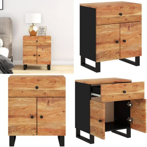 Mesita de noche madera acacia madera contrachapada 50x33x60 cm - Mesita de noche de madera - Mesita de noche industrial