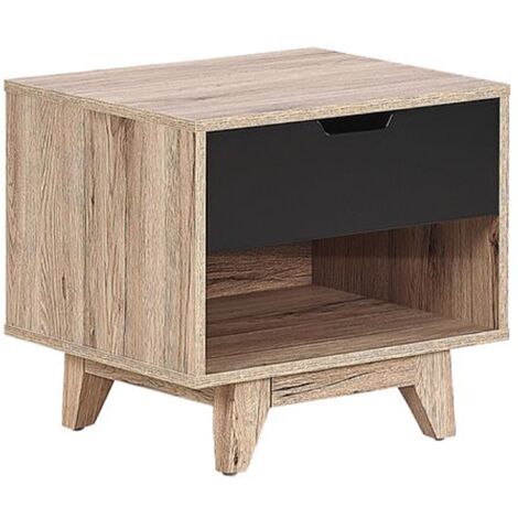 Mesita de noche madera clara negra 46 x 50 cm 1 cajón estante dormitorio diseño moderno estilo escandinavo Spencer
