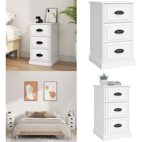Mesita de noche madera contrachapada blanca 39x39x67 cm - Mesita de noche de madera - Mesita de noche blanca