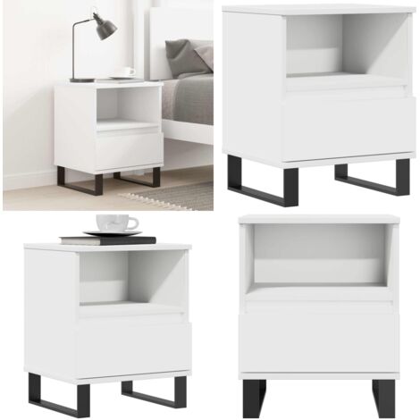 Mesita de noche madera contrachapada blanco 40x35x50 cm - Mesita de noche de madera - Mesita de noche con cajón
