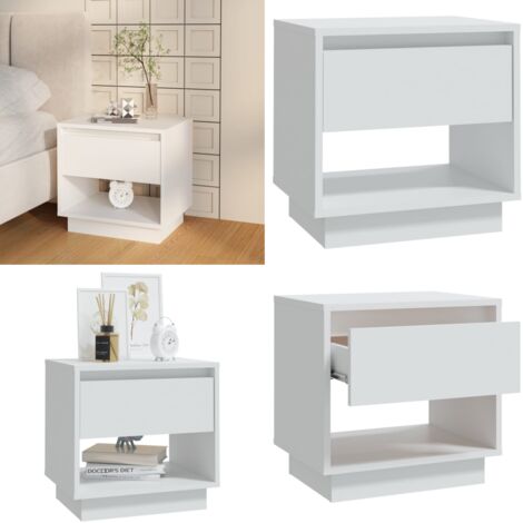 Mesita de noche madera contrachapada blanco 45x34x44 cm - Mesita de noche de madera - Mesita de noche blanca