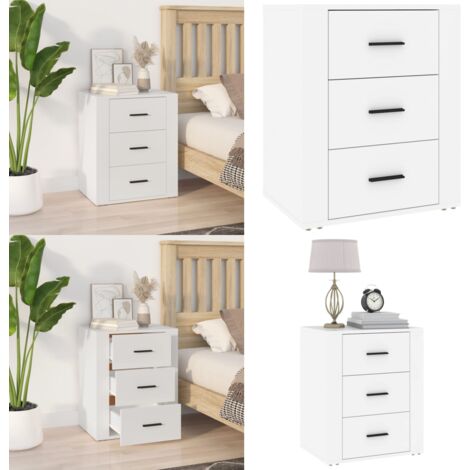 Mesita de noche madera contrachapada blanco 50x36x60 cm - Madera contrachapada - Almacenamiento