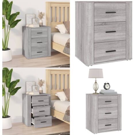 Mesita de noche madera contrachapada gris Sonoma 50x36x60 cm - Mesita de noche gris - Mesita de noche madera contrachapada