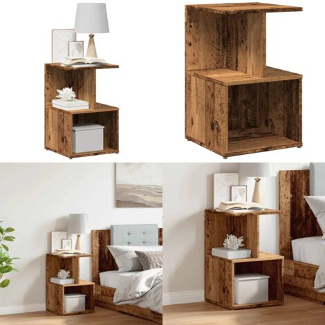 Mesita de noche madera contrachapada madera vieja 35x35x55 cm - Mesita de noche de madera - Mesita de noche de madera contrachapada