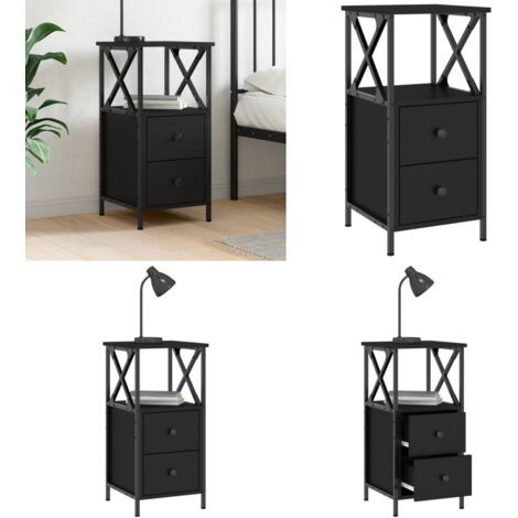 Mesita de noche madera contrachapada negra 34x35,5x70 cm - Mesita auxiliar - Madera contrachapada