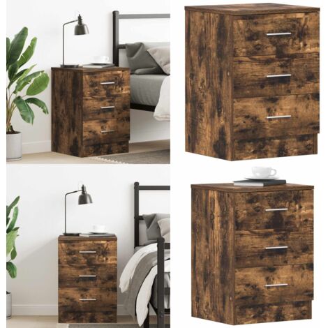 Mesita de noche madera contrachapada roble ahumado 38x35x56 cm - Mesilla de noche - Almacenamiento