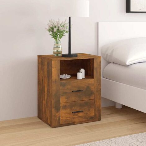 Mesita de noche madera contrachapada roble ahumado 50x36x60 cm