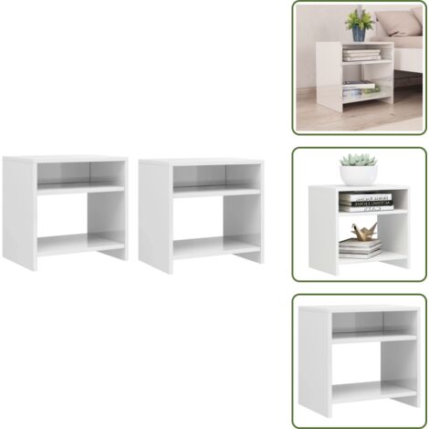 Mesita de noche madera contrachapada - vidaXL Mesitas de noche 2 uds madera contrachapada blanco 40x30x40 cm - Mesita de noche con estante