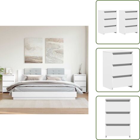 Mesita de noche madera contrachapada - vidaXL Mesitas de noche 2 uds madera contrachapada blanco 40x35x62,5cm -