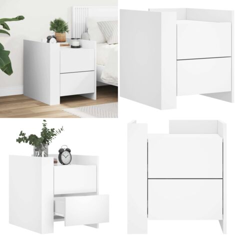 Mesita de noche madera de ingeniería blanco 45x50x50 cm - Madera de ingeniería - Mesita de noche blanca