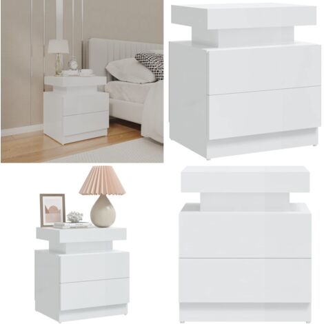 Mesita de noche madera de ingeniería blanco brillo 45x35x52 cm - Mesita de noche de madera - Mesita de noche con brillo