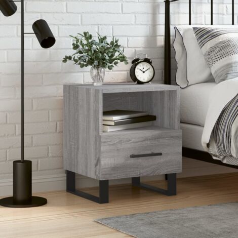Mesita de noche madera de ingeniería gris 40x35x47,5 cm