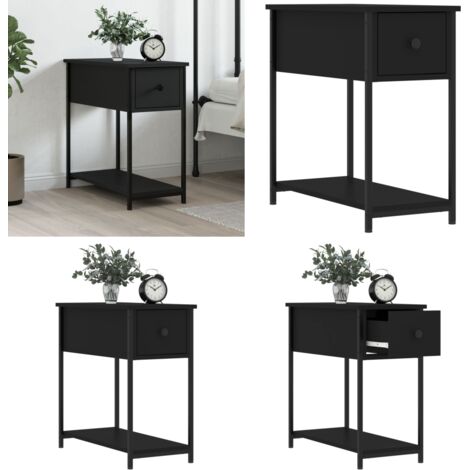 Mesita de noche madera de ingeniería negra 30x60x60 cm - Madera de ingeniería - Mesita auxiliar