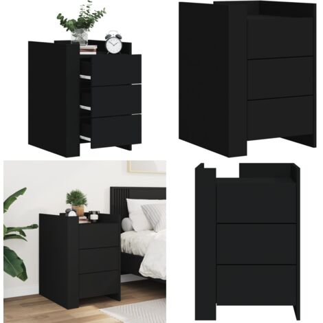 Mesita de noche madera de ingeniería negro 45x50x65 cm - Mesita de noche de madera - Mesita de noche negra