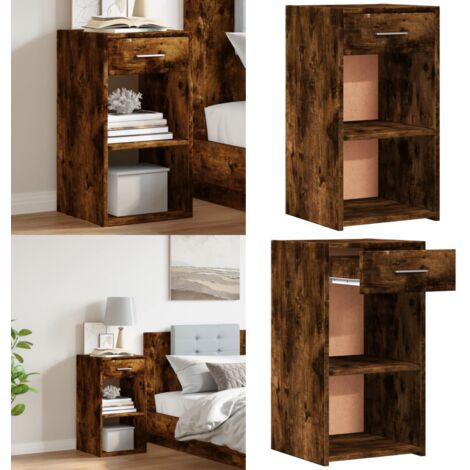 Mesita de noche madera de ingeniería roble ahumado 35x34x65 cm - Madera de ingeniería - Almacenamiento