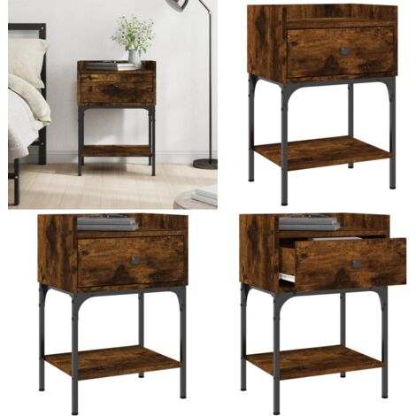 Mesita de noche madera de ingeniería roble ahumado 40,5x31x60cm - Madera contrachapada - Roble ahumado