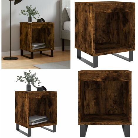 Mesita de noche madera de ingeniería roble ahumado 40x35x50 cm - Madera de ingeniería - Mesita de noche roble ahumado
