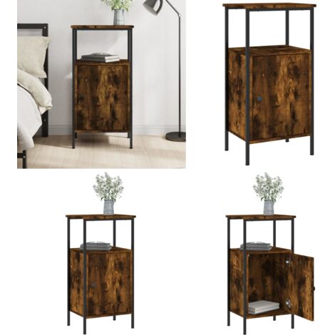 Mesita de noche madera de ingeniería roble ahumado 41x31x80 cm - Madera contrachapada - Mesita de noche industrial