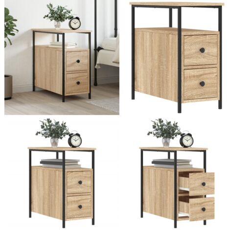 Mesita de noche madera de ingeniería roble Sonoma 30x60x60 cm - Madera de ingeniería - Mesita auxiliar