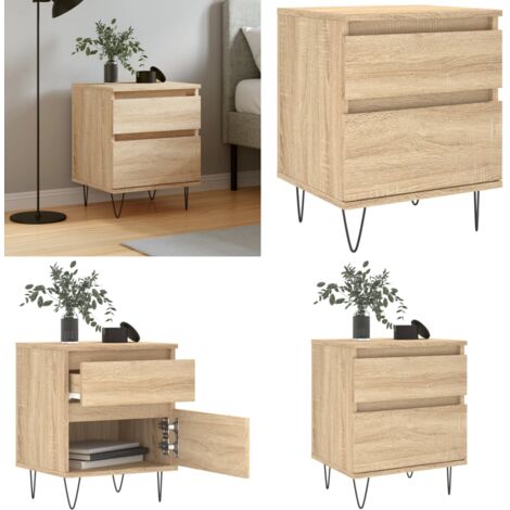Mesita de noche madera de ingeniería roble Sonoma 40x35x50 cm - Madera de ingeniería - Mesita de noche roble